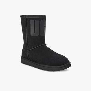 Ugg Classic Short Rubber Logo Klassiska Stövlar Dam Svarta (582163RHA)